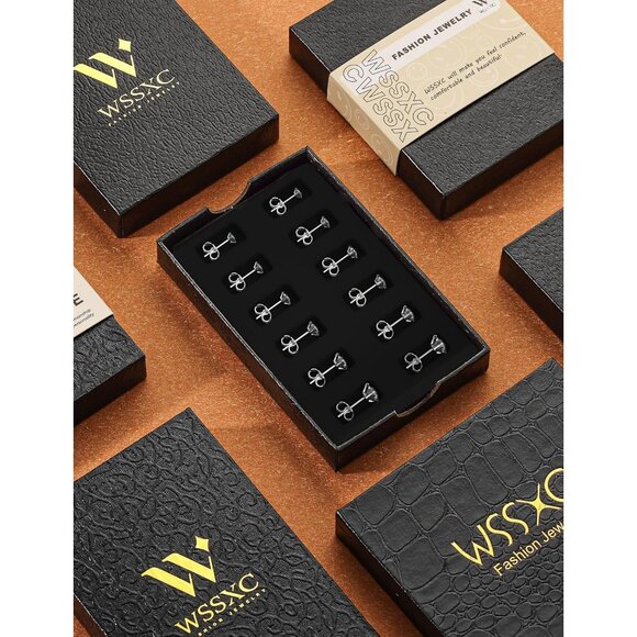 6 Pairs Hypoallergenic CZ Stud Earrings Set - Stainless Steel, 3-8mm - Picture 6 of 9